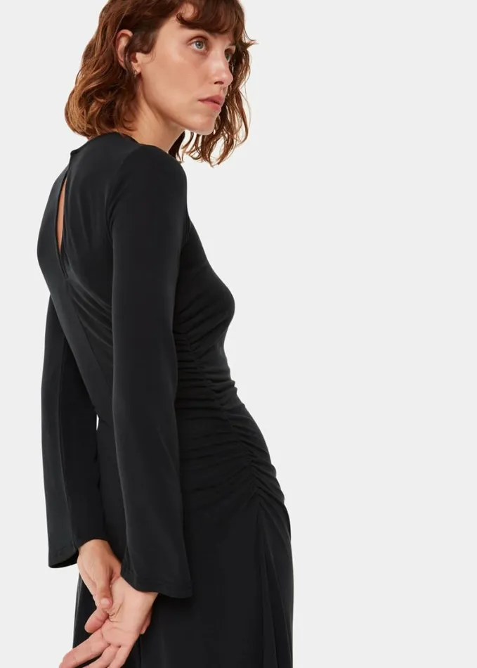 Whistles Asymmetric Jersey Midi Dress Black Women Dresses