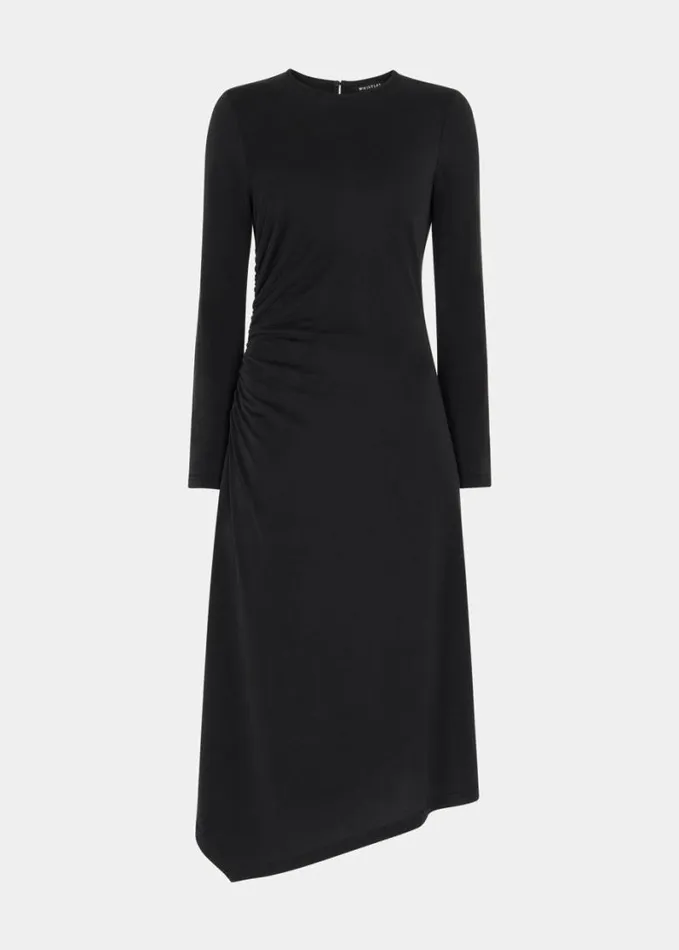 Whistles Asymmetric Jersey Midi Dress Black Women Dresses