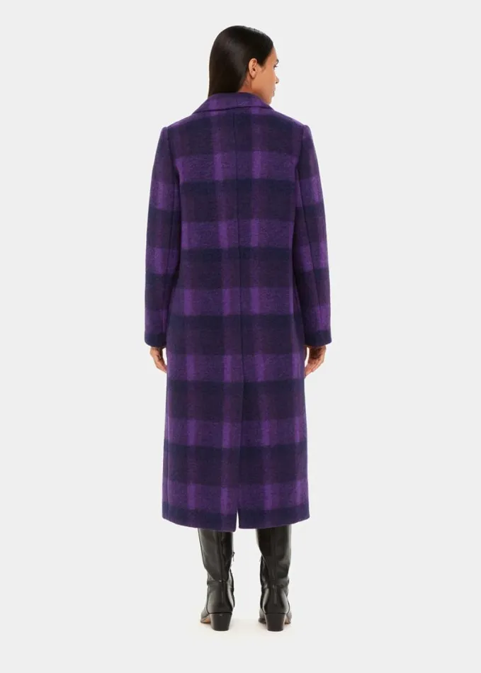 Whistles Camila Wool Check Coat Purple Women Coats and Jackets