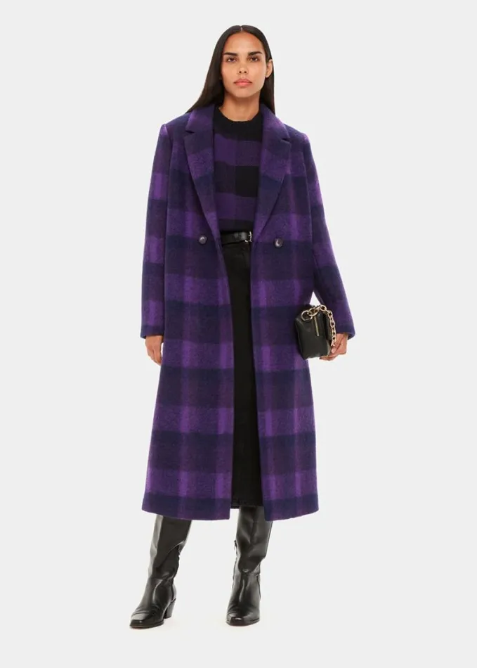 Whistles Camila Wool Check Coat Purple Women Coats and Jackets