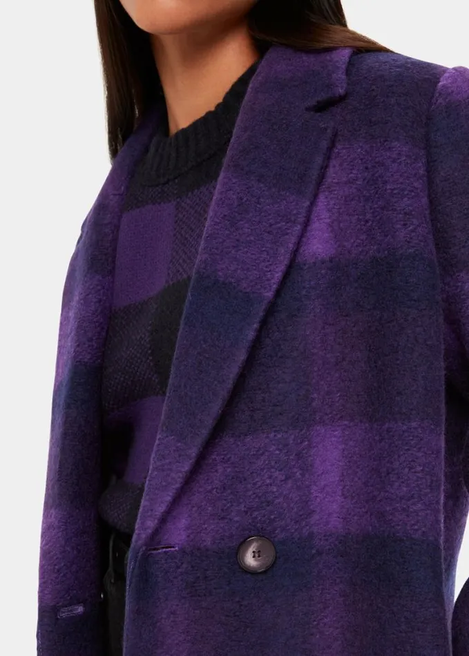 Whistles Camila Wool Check Coat Purple Women Coats and Jackets