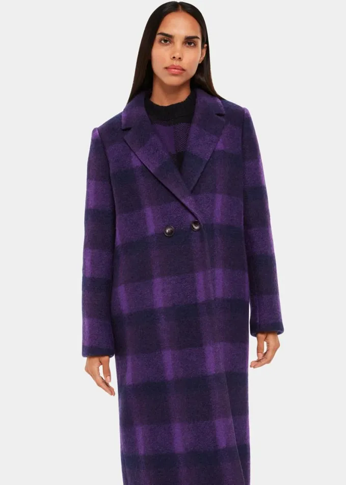 Whistles Camila Wool Check Coat Purple Women Coats and Jackets