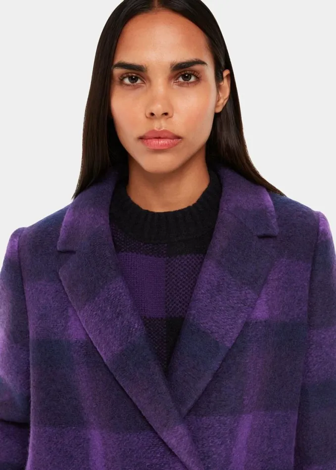 Whistles Camila Wool Check Coat Purple Women Coats and Jackets