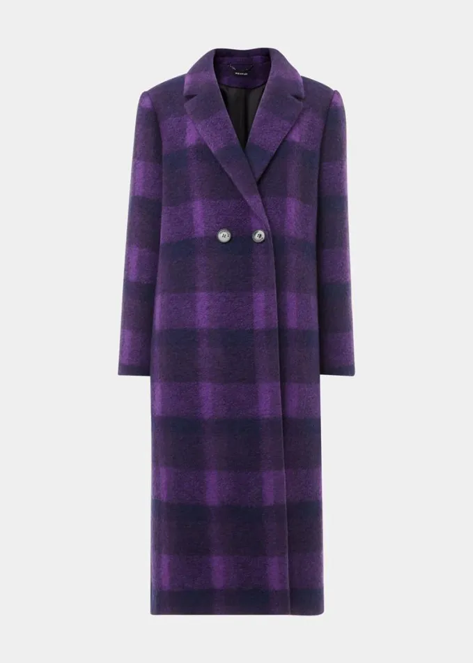 Whistles Camila Wool Check Coat Purple Women Coats and Jackets