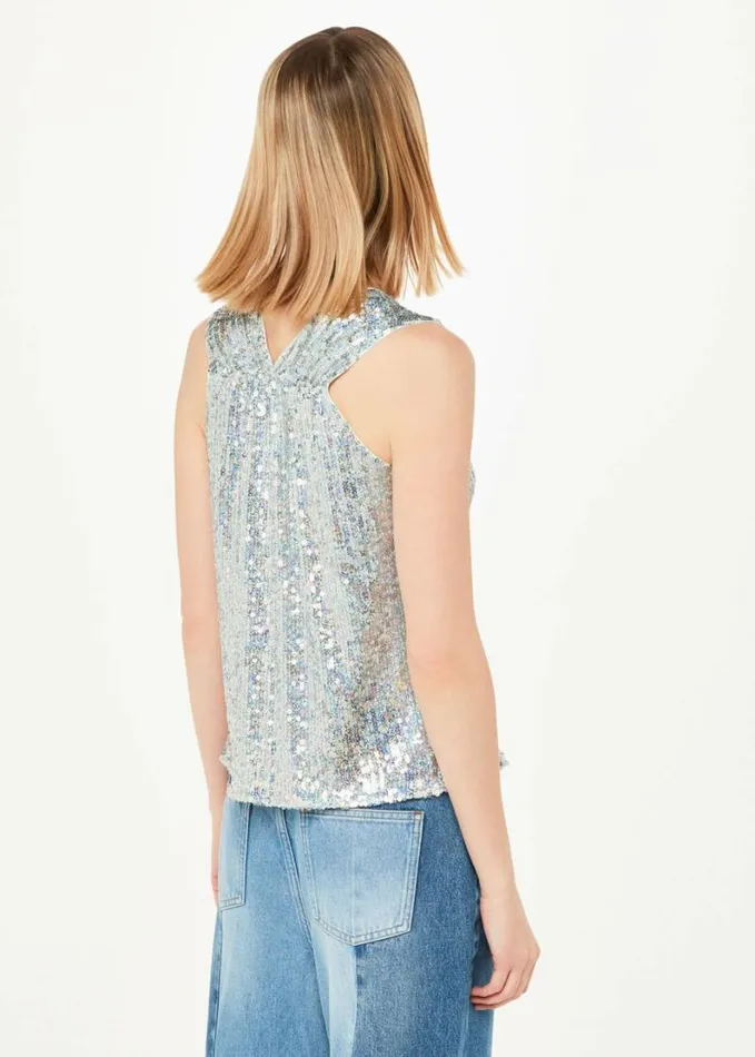 Whistles Claudia Sequin Vest Top Silver Women Tops