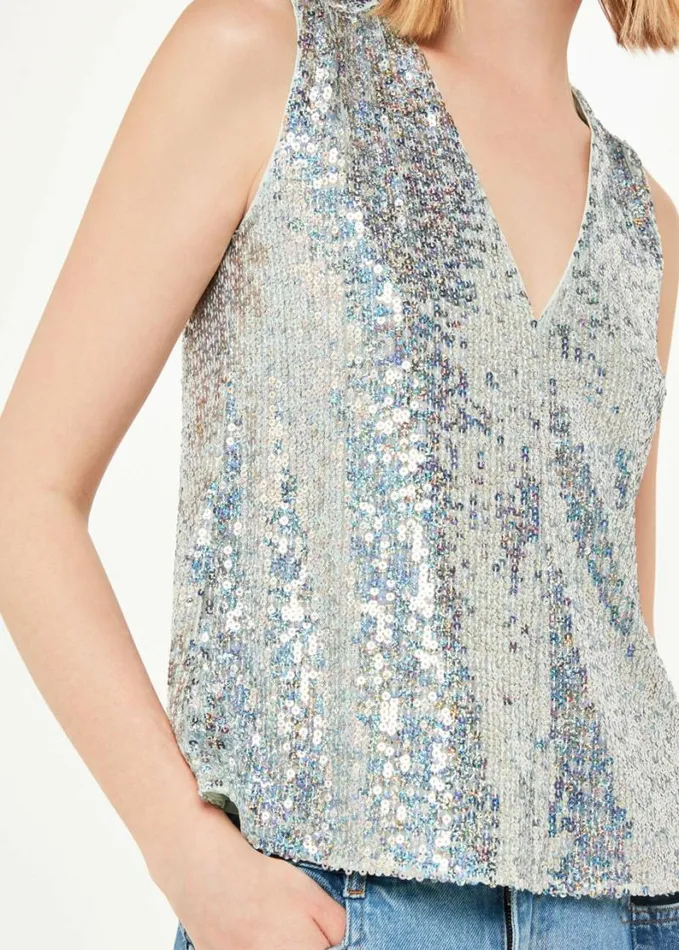 Whistles Claudia Sequin Vest Top Silver Women Tops
