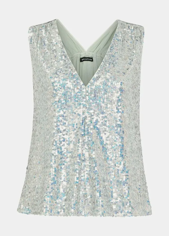 Whistles Claudia Sequin Vest Top Silver Women Tops