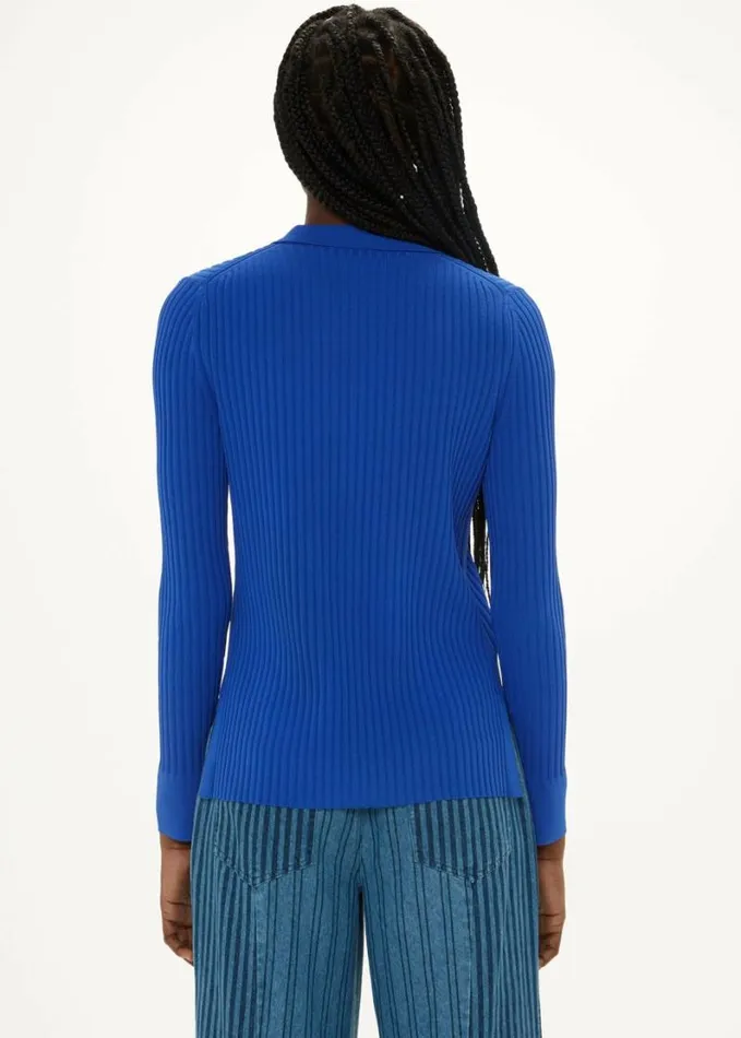 Whistles Collar Ribbed Shirt Blue Women Tops
