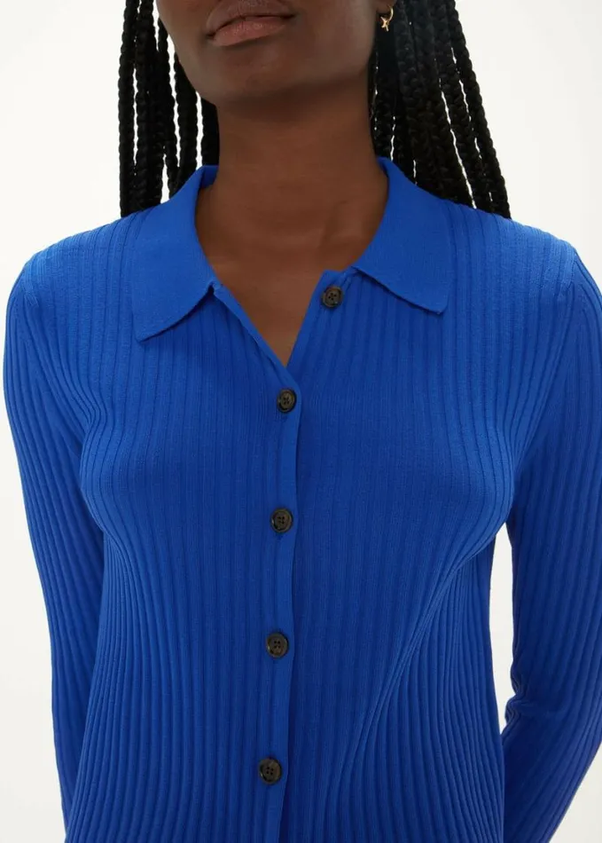 Whistles Collar Ribbed Shirt Blue Women Tops