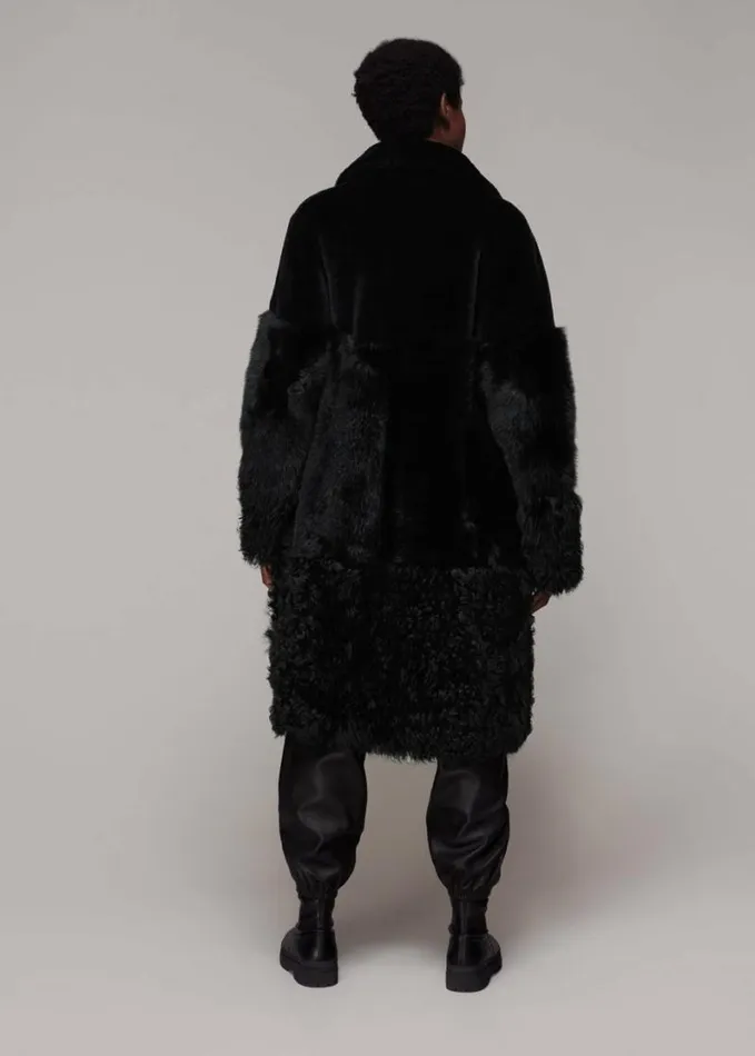 Whistles Cossma Shearling Longline Coat Black Women Coats and Jackets