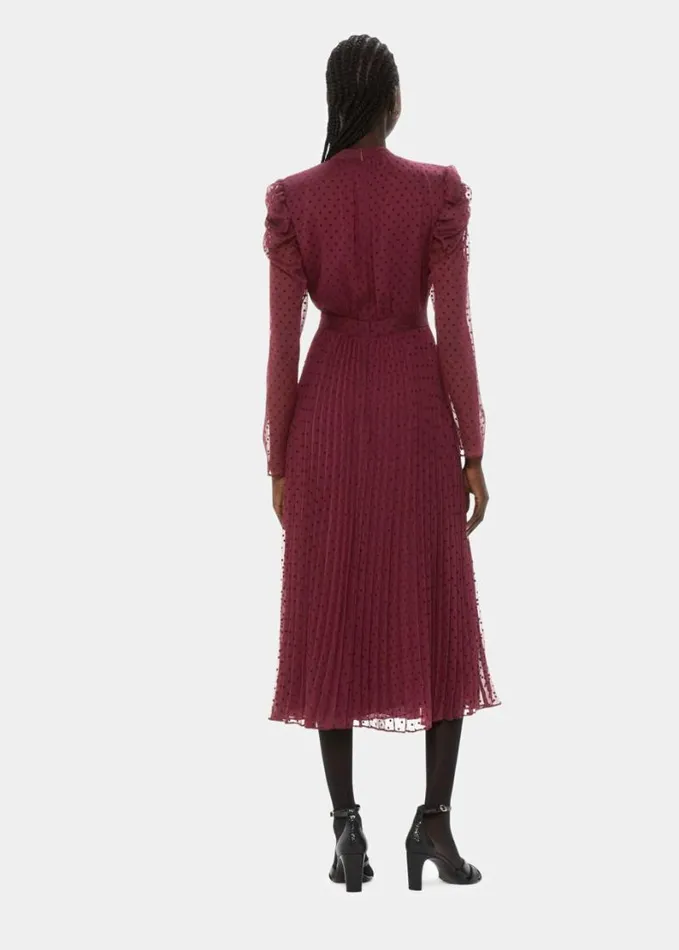 Whistles Dobby Velvet Celia Dress Burgundy Women Wedding Guests