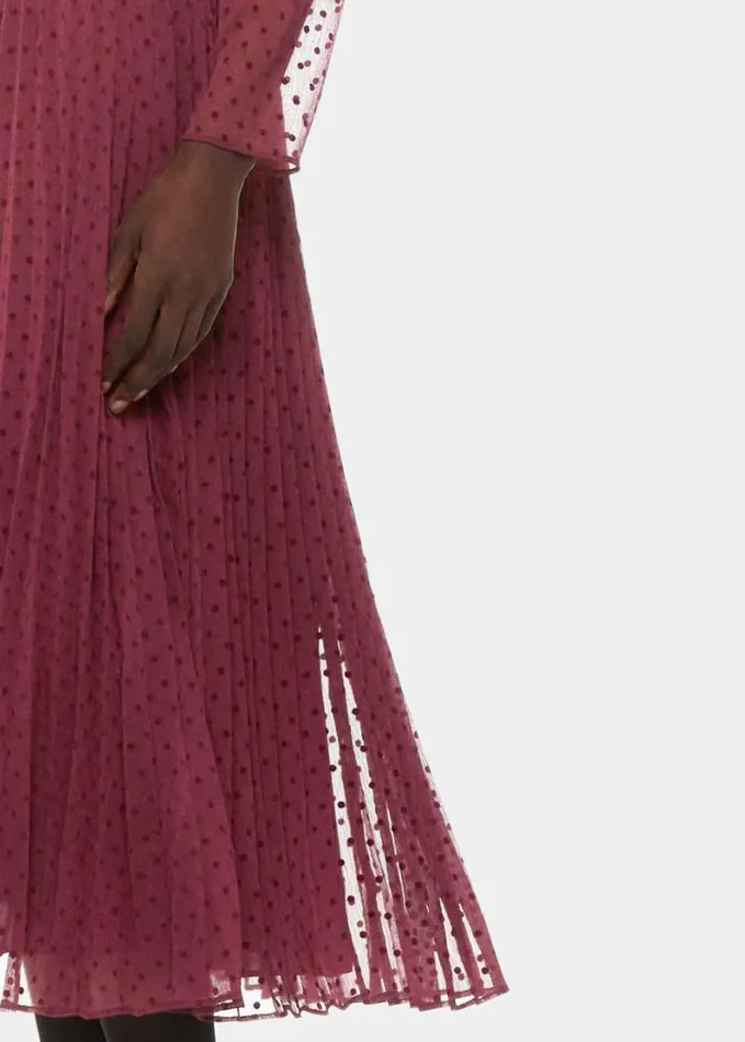 Whistles Dobby Velvet Celia Dress Burgundy Women Wedding Guests