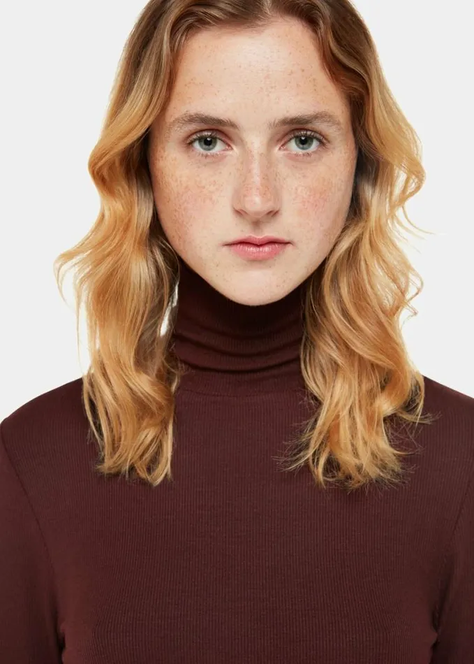 Whistles Essential Ribbed Polo Burgundy Women Sweaters and Cashmere