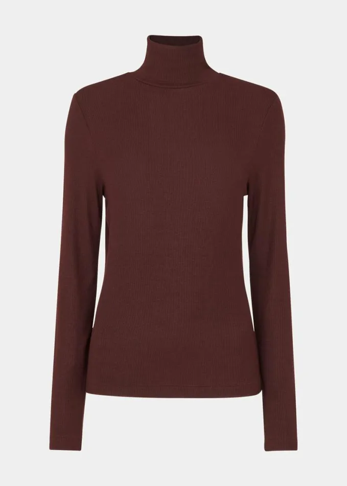 Whistles Essential Ribbed Polo Burgundy Women Sweaters and Cashmere