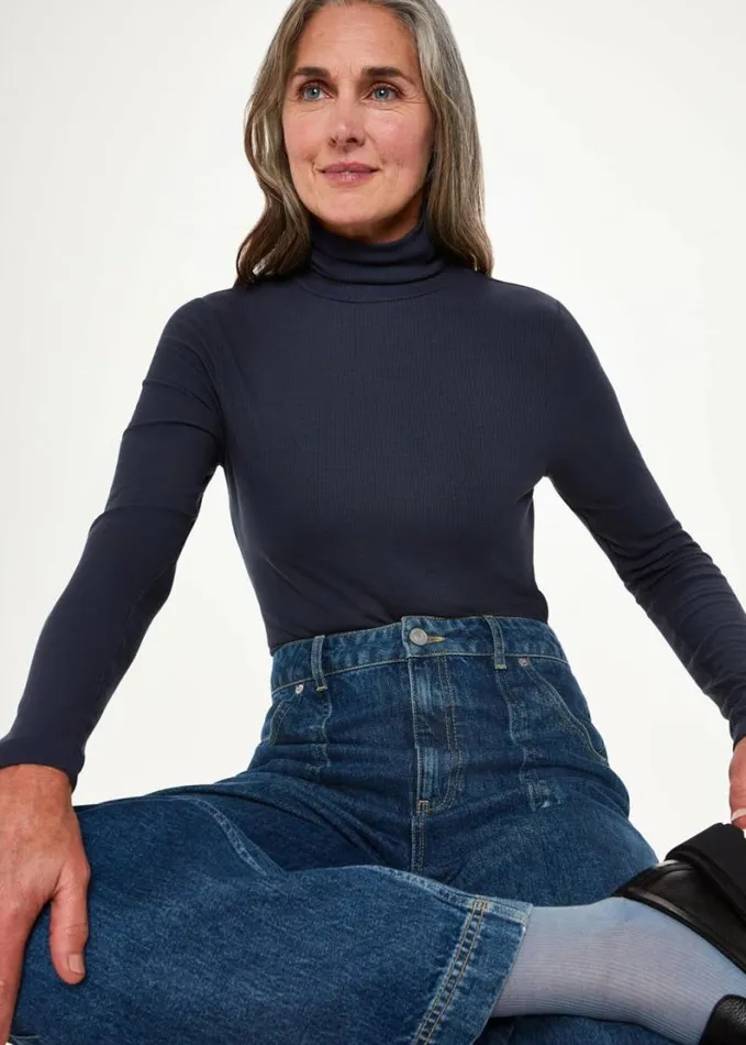 Whistles Essential Ribbed Polo Navy Women Sweaters and Cashmere