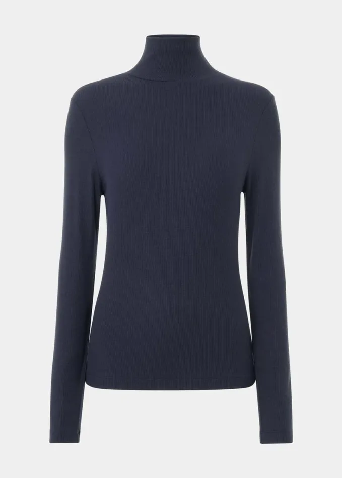 Whistles Essential Ribbed Polo Navy Women Sweaters and Cashmere