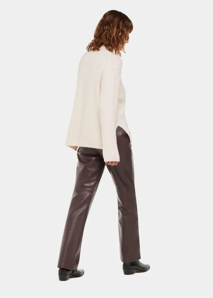 Whistles Flat Front Leather Trousers Chocolate Women Pants