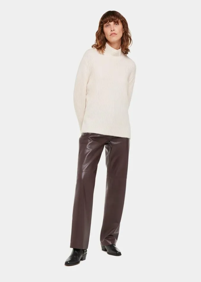 Whistles Flat Front Leather Trousers Chocolate Women Pants