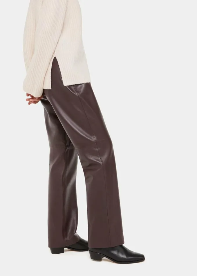Whistles Flat Front Leather Trousers Chocolate Women Pants