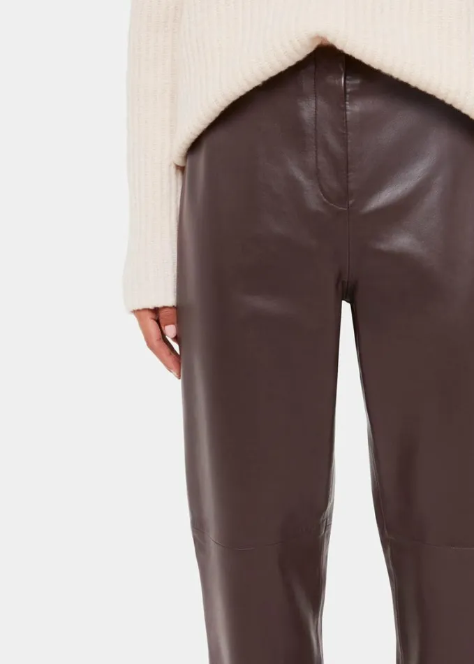 Whistles Flat Front Leather Trousers Chocolate Women Pants