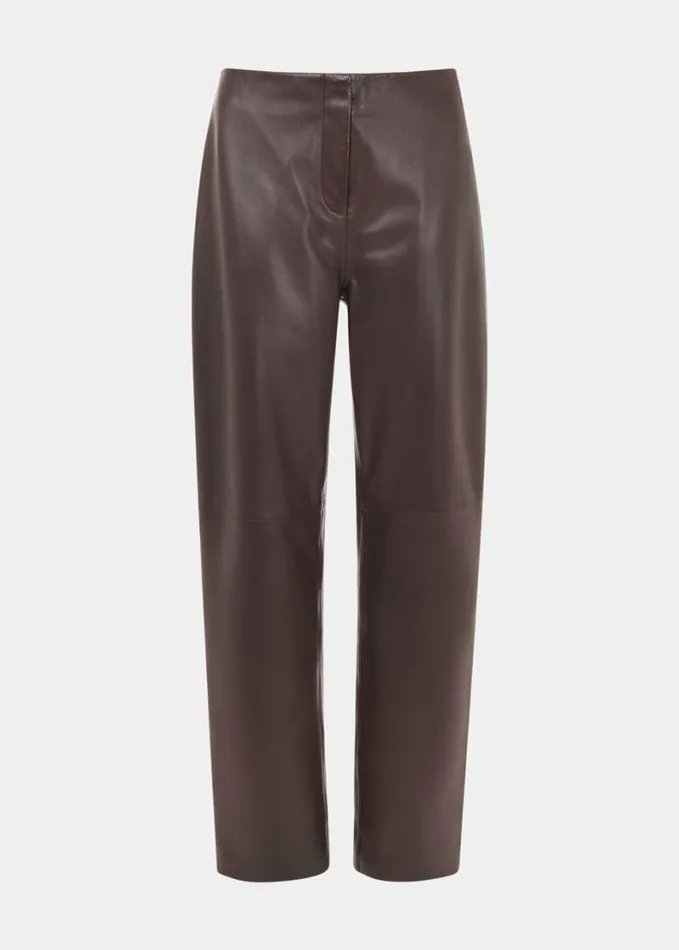 Whistles Flat Front Leather Trousers Chocolate Women Pants