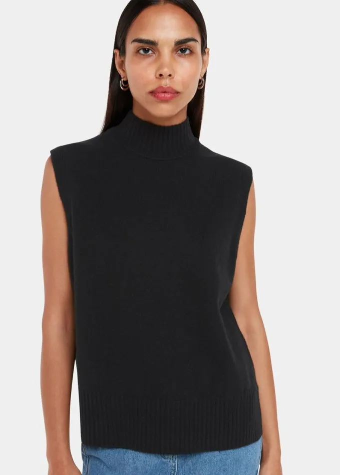 Whistles Funnel Neck Tank Black Women Sweaters and Cashmere