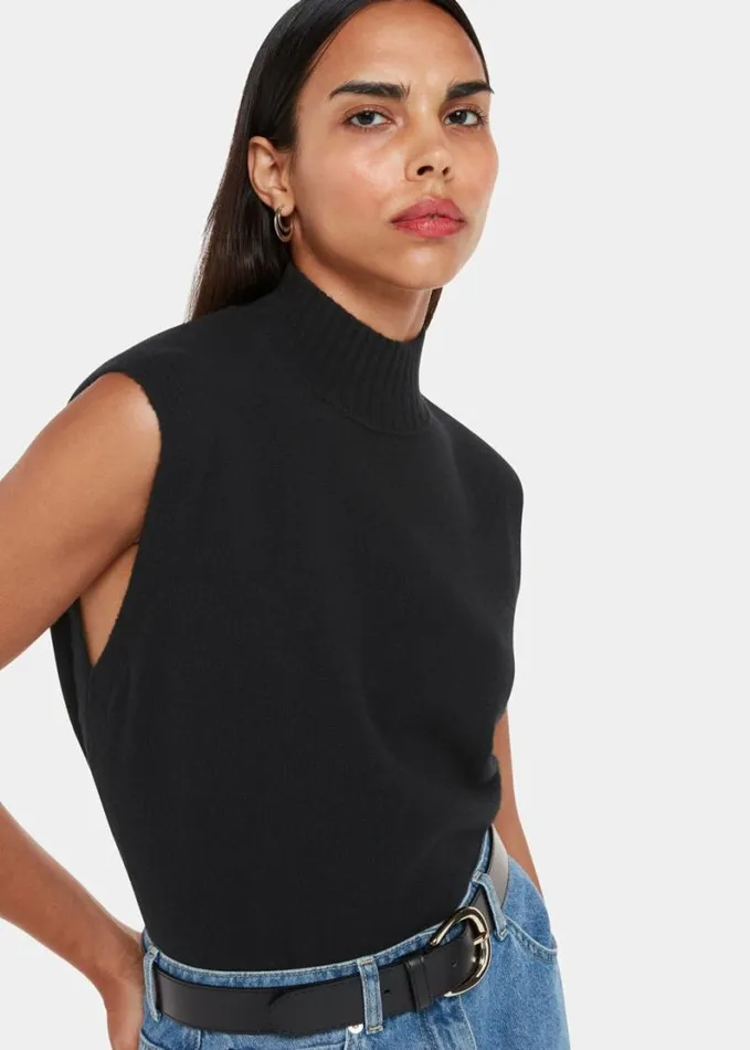 Whistles Funnel Neck Tank Black Women Sweaters and Cashmere