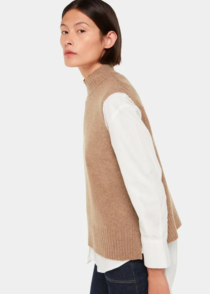 Whistles Funnel Neck Tank Camel Women Sweaters and Cashmere