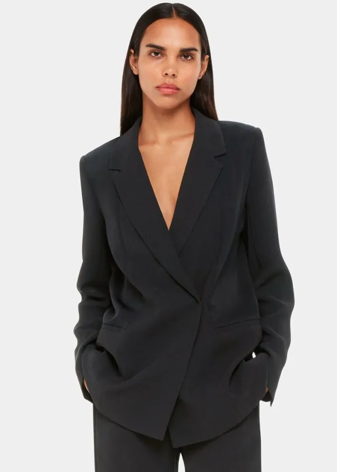 Whistles Jade Crepe Tux Blazer Black Women Tailoring