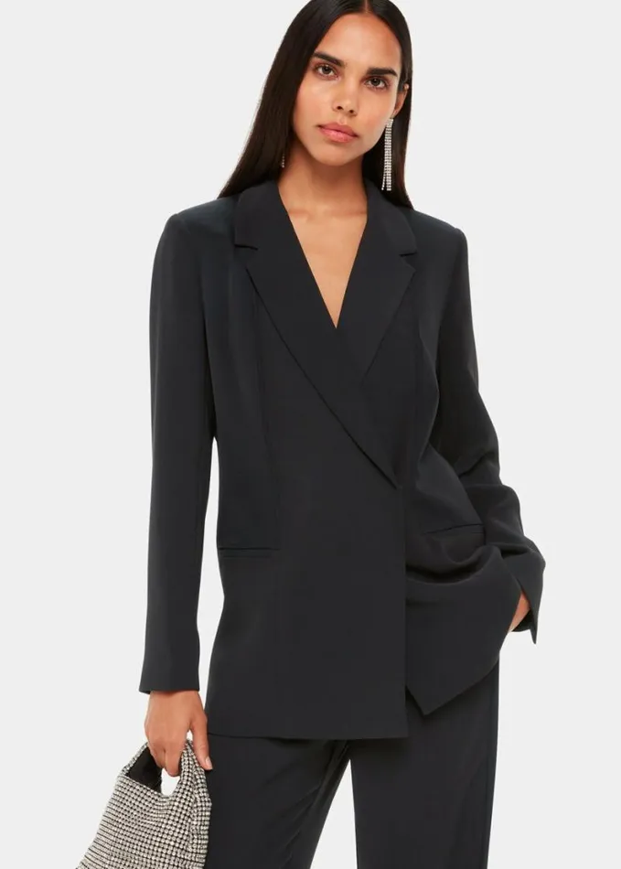 Whistles Jade Crepe Tux Blazer Black Women Tailoring