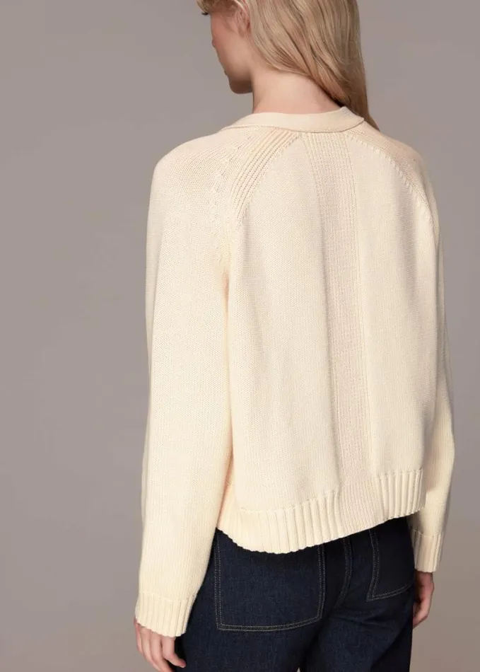 Whistles Karine Rib Detail Cardigan Ivory Women Sweaters and Cashmere