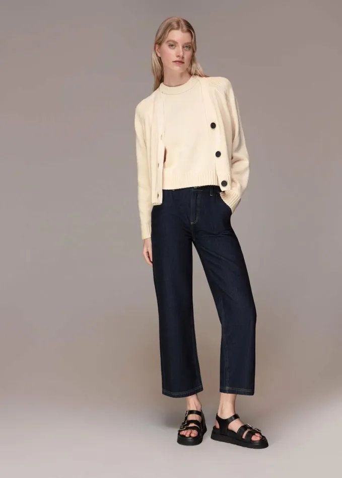 Whistles Karine Rib Detail Cardigan Ivory Women Sweaters and Cashmere
