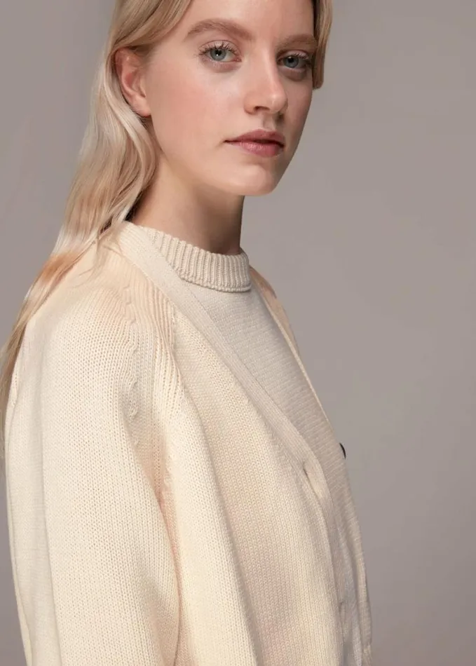 Whistles Karine Rib Detail Cardigan Ivory Women Sweaters and Cashmere