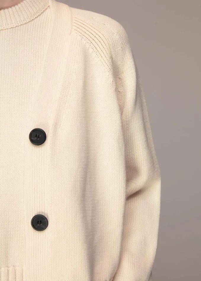 Whistles Karine Rib Detail Cardigan Ivory Women Sweaters and Cashmere