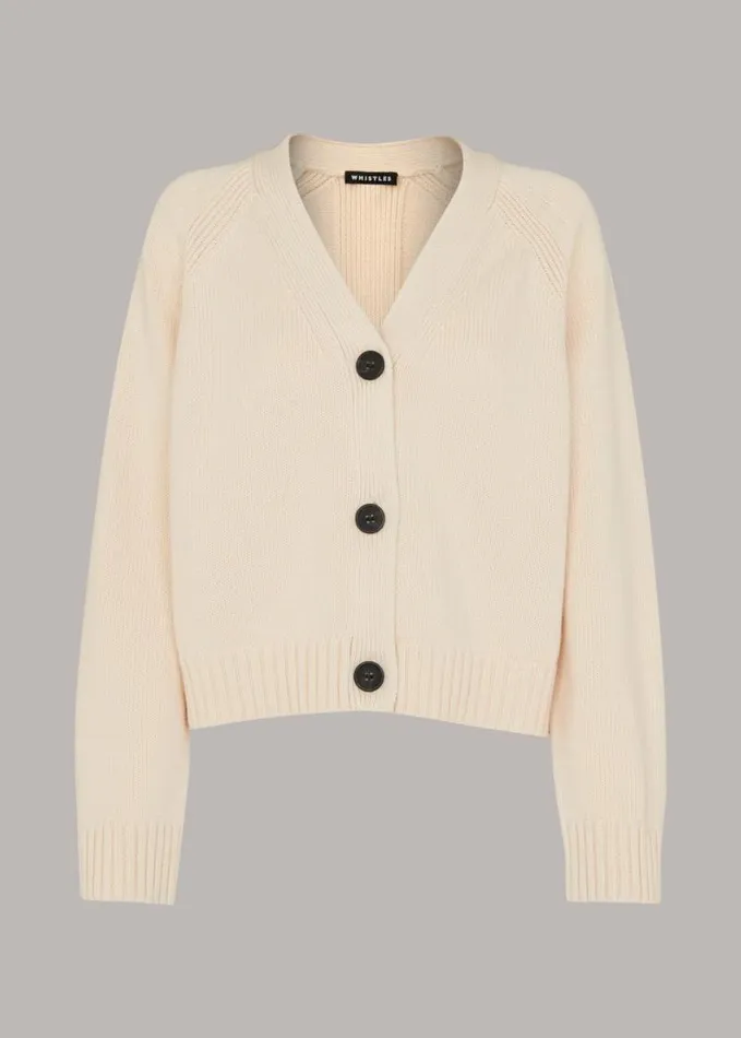 Whistles Karine Rib Detail Cardigan Ivory Women Sweaters and Cashmere