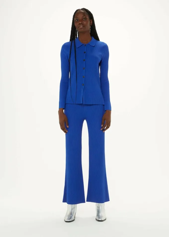 Whistles Knitted Kick Flare Trouser Blue Women Pants