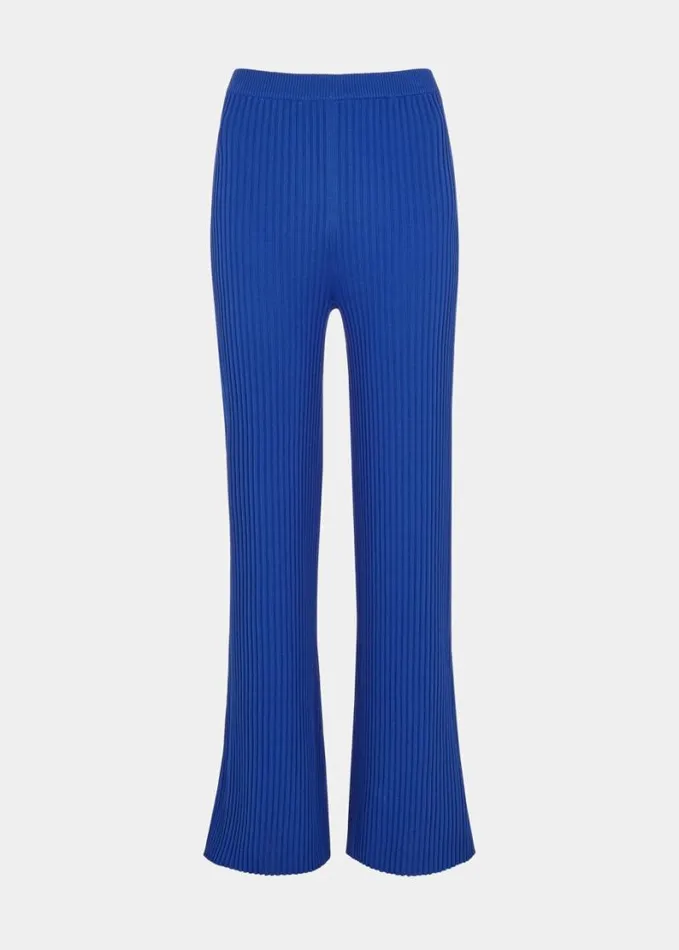 Whistles Knitted Kick Flare Trouser Blue Women Pants
