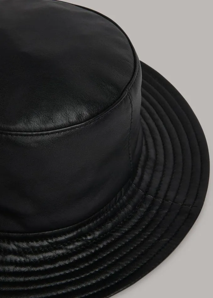 Whistles Leather Bucket Hat Black Women Hats Gloves and Scarves