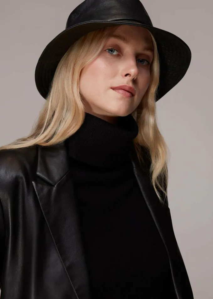 Whistles Leather Bucket Hat Black Women Hats Gloves and Scarves