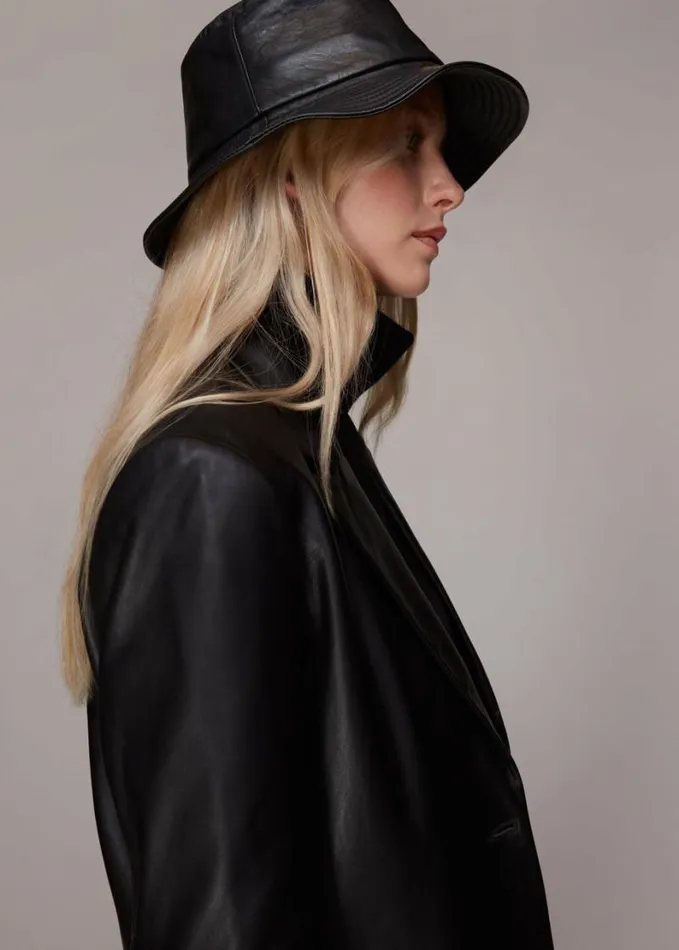 Whistles Leather Bucket Hat Black Women Hats Gloves and Scarves