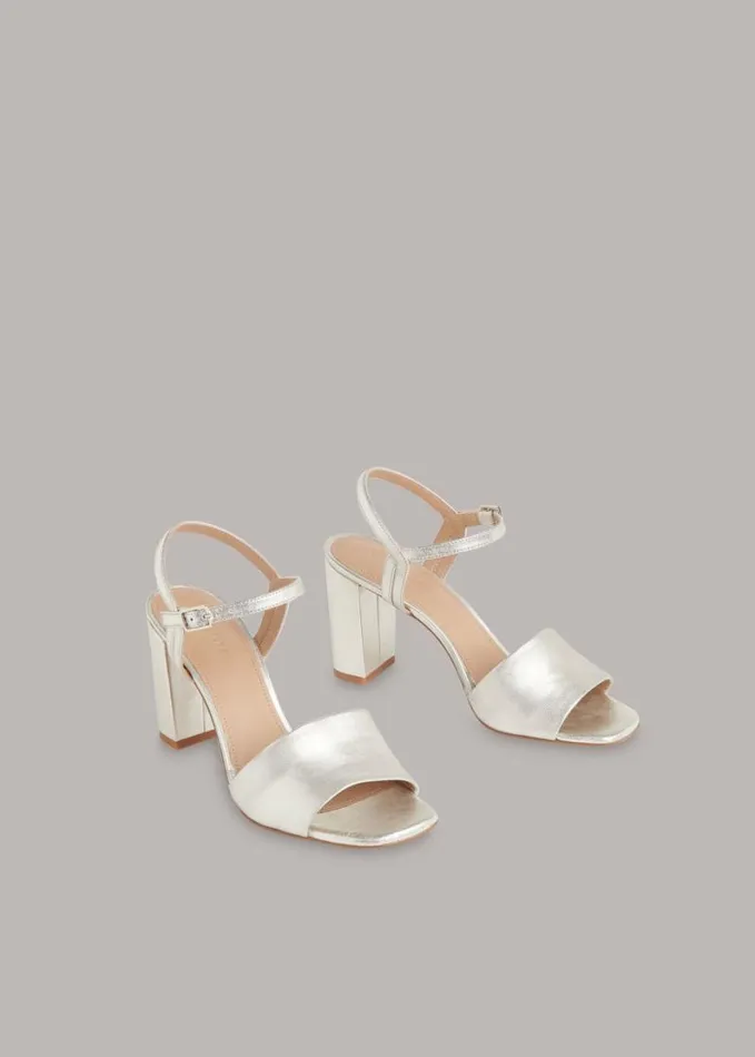 Whistles Lilley High Block Heel Sandal Silver Women Bridesmaids