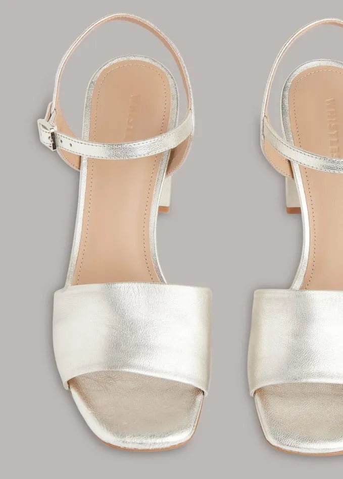 Whistles Lilley High Block Heel Sandal Silver Women Bridesmaids