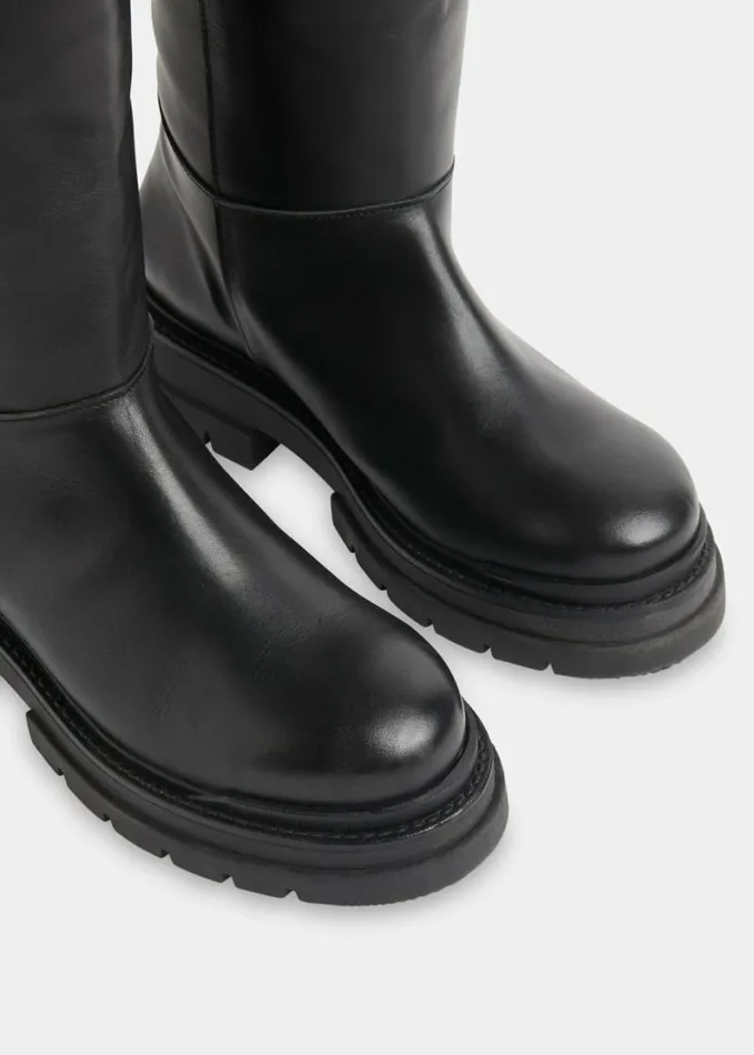 Whistles Maceo Lug Sole Knee High Boot Black Women Boots