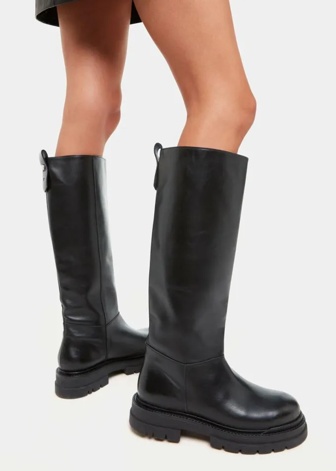 Whistles Maceo Lug Sole Knee High Boot Black Women Boots