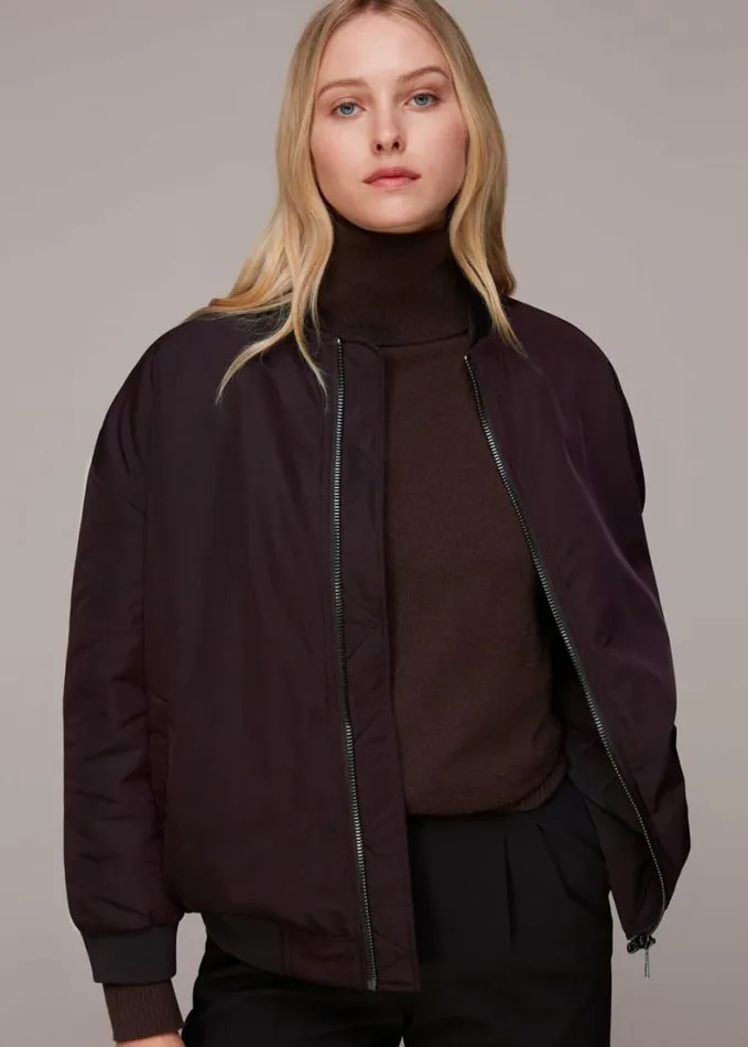 Whistles Maria Bomber Jacket Aubergine Women Coats and Jackets