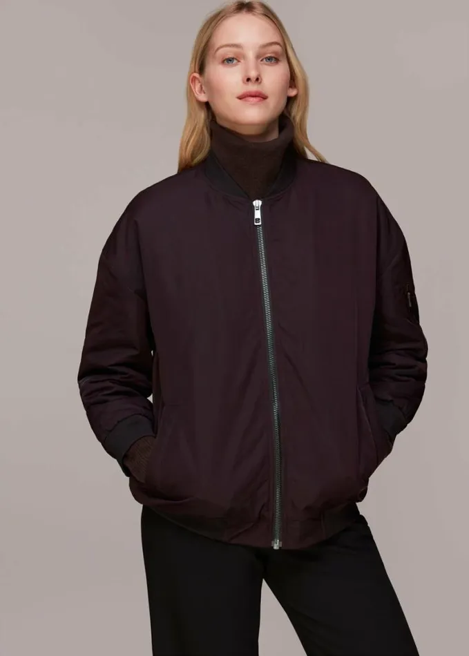 Whistles Maria Bomber Jacket Aubergine Women Coats and Jackets