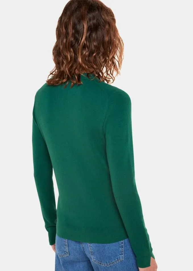 Whistles Mia Fitted Crew Neck Knit Dark Green Women Sweaters and Cashmere