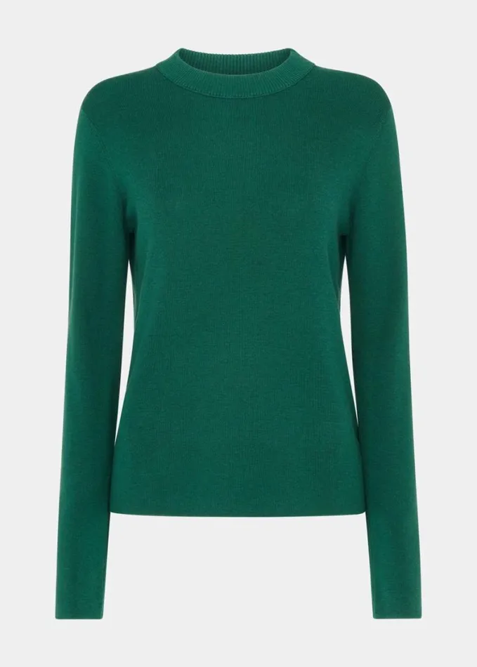 Whistles Mia Fitted Crew Neck Knit Dark Green Women Sweaters and Cashmere