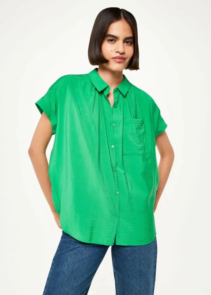 Whistles Nicola Button Through Shirt Green Women Tops