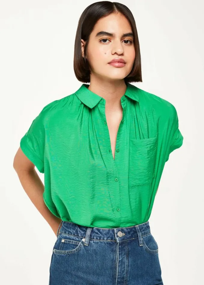 Whistles Nicola Button Through Shirt Green Women Tops